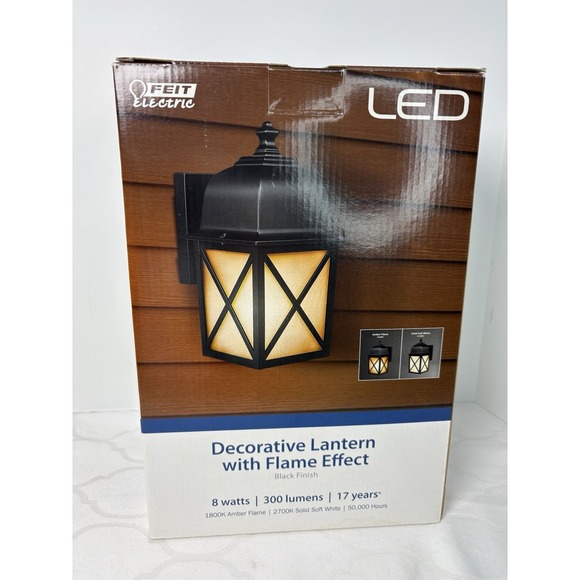 Feit Electric LED Decorative Lantern Amber Or White Flame Effect Black New - Picture 3 of 7